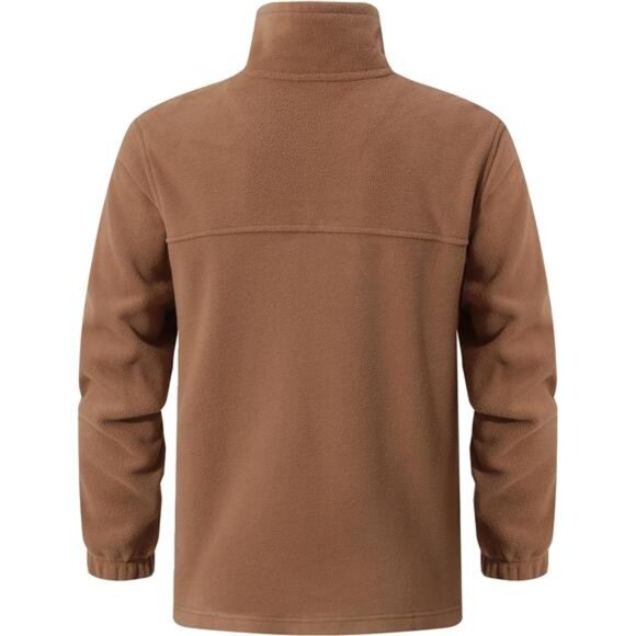 Men's Soft Polar Fleece Jacket with Pockets Lightweight Outdoor Brown - Picture 2 of 8